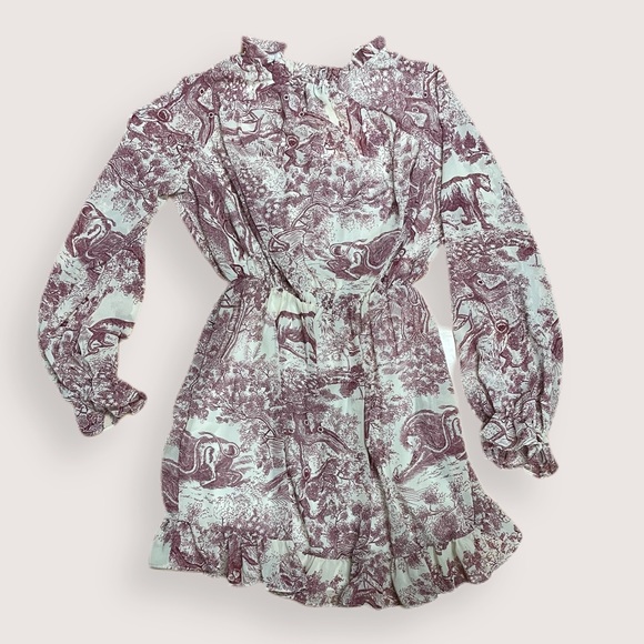 Missguided red china print frill plunge smock dress | US 6 - Picture 4 of 6